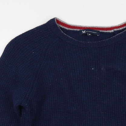 Close-up detail of Crew Clothing Blue Crew Neck Wool jumper, size M