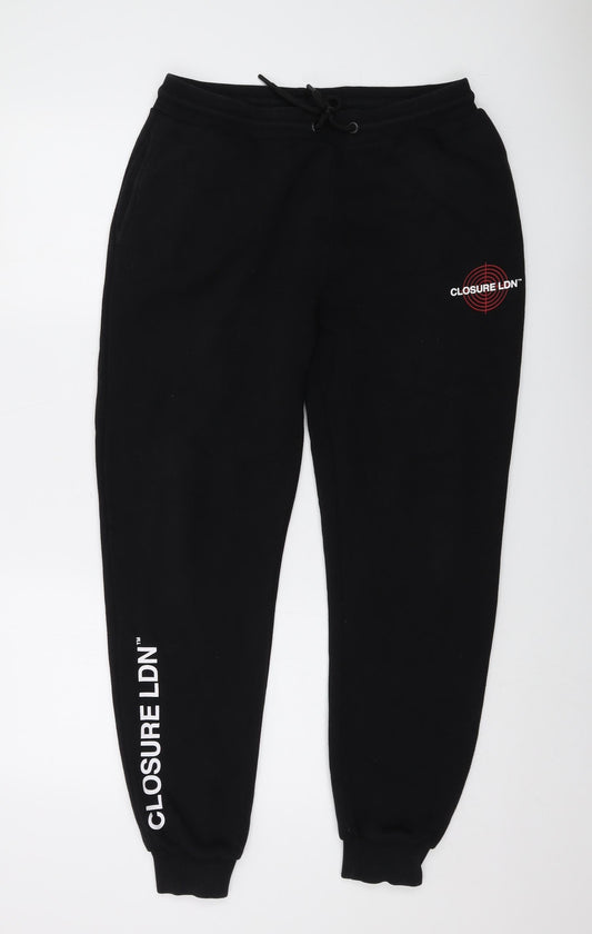 CLOSURE Mens Black Cotton Sweatpants Trousers Size L L28 in Regular Drawstring