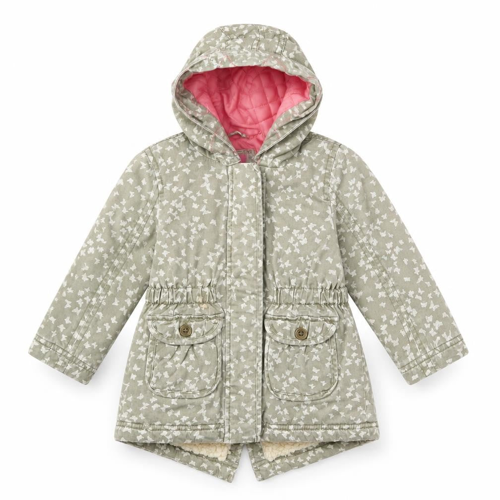 Mothercare Girls Green Geometric Basic Coat Coat Size 12-18 Months Zip - Butterflies