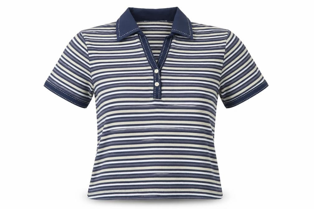 Poppy Womens Blue Striped Cotton Blend Basic Polo Size 12 Collared