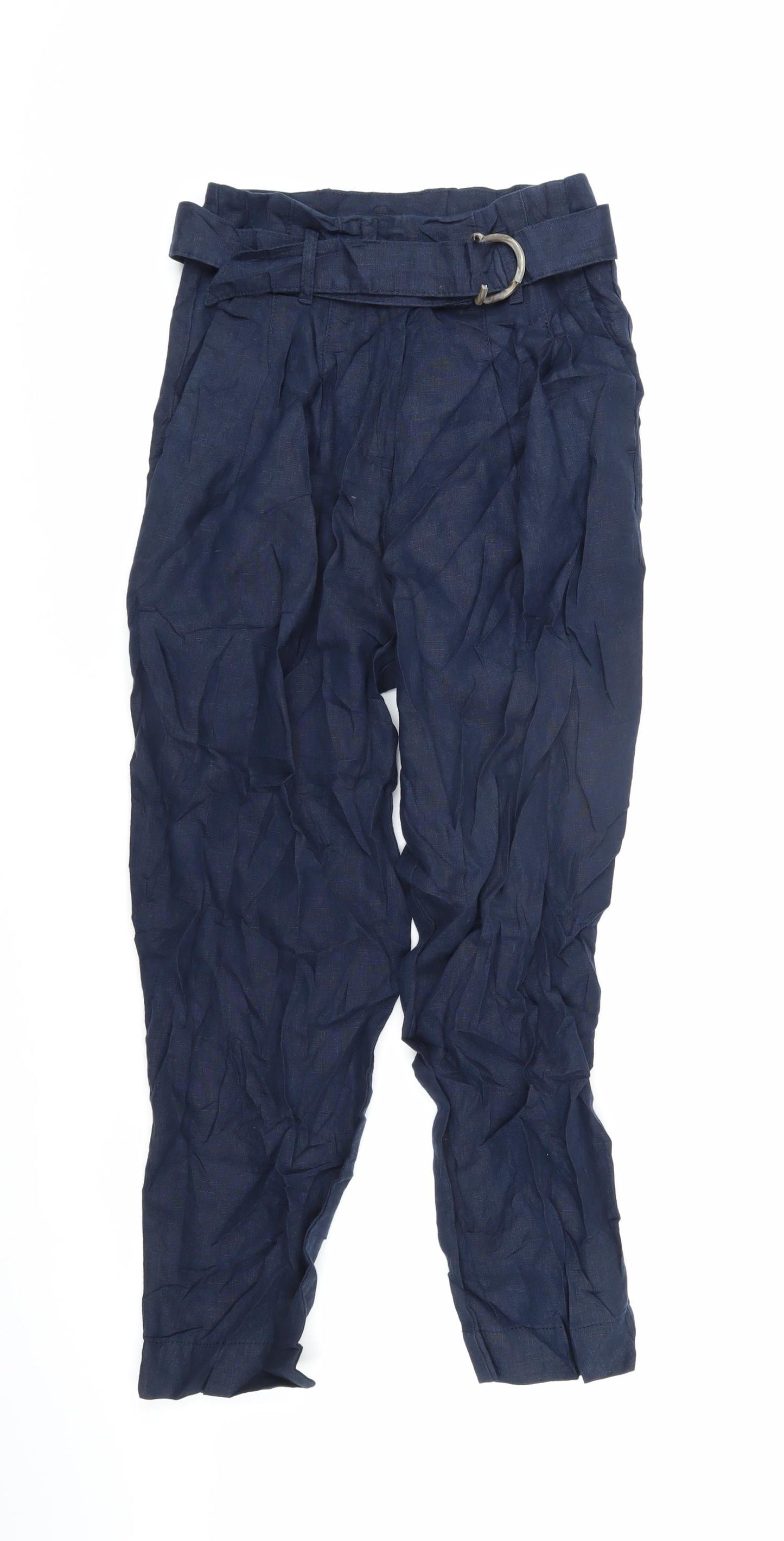 Marks and Spencer Womens Blue Linen Trousers Size 6 L23 in Regular Zip