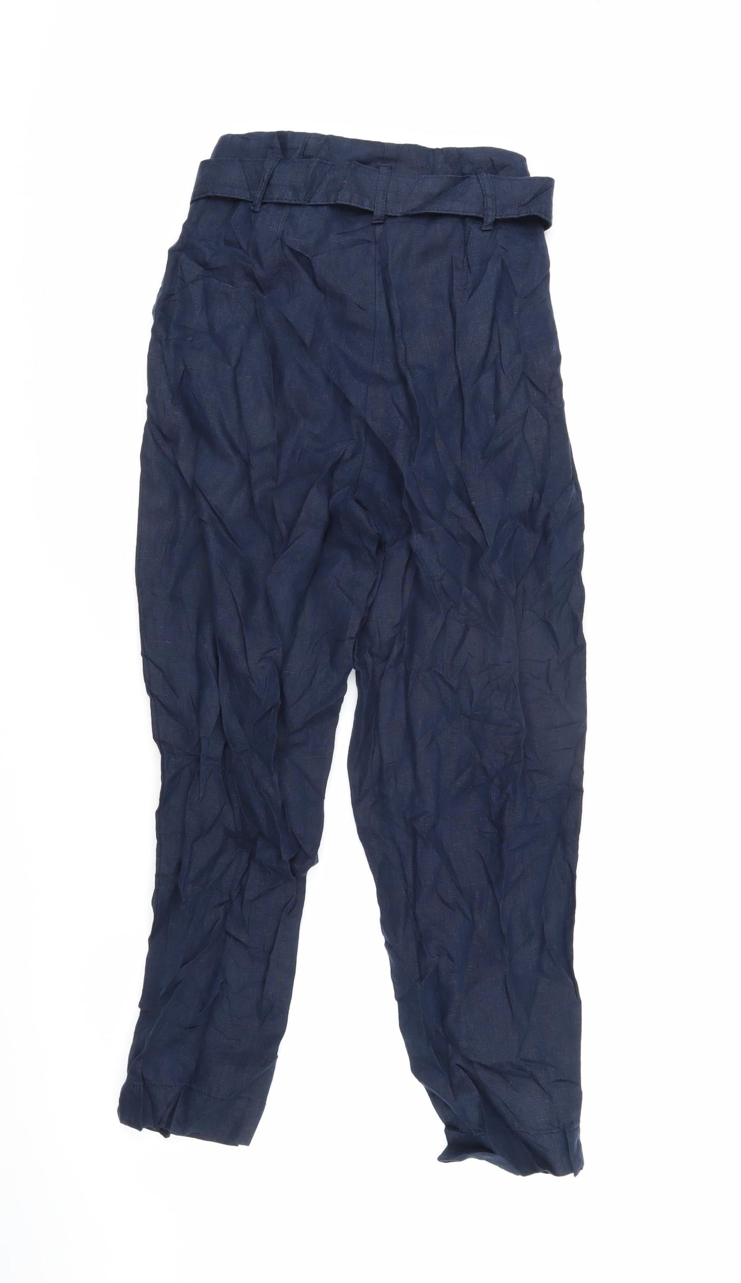 Marks and Spencer Womens Blue Linen Trousers Size 6 L23 in Regular Zip