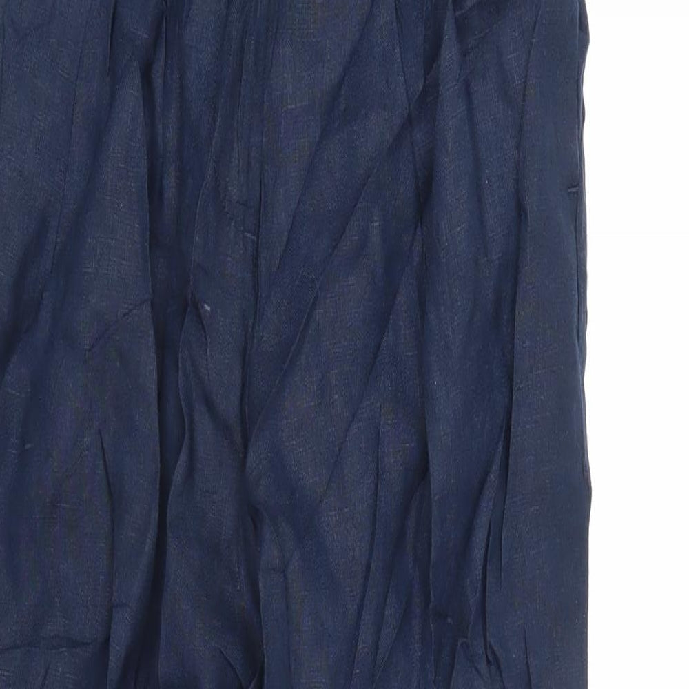 Marks and Spencer Womens Blue Linen Trousers Size 6 L23 in Regular Zip