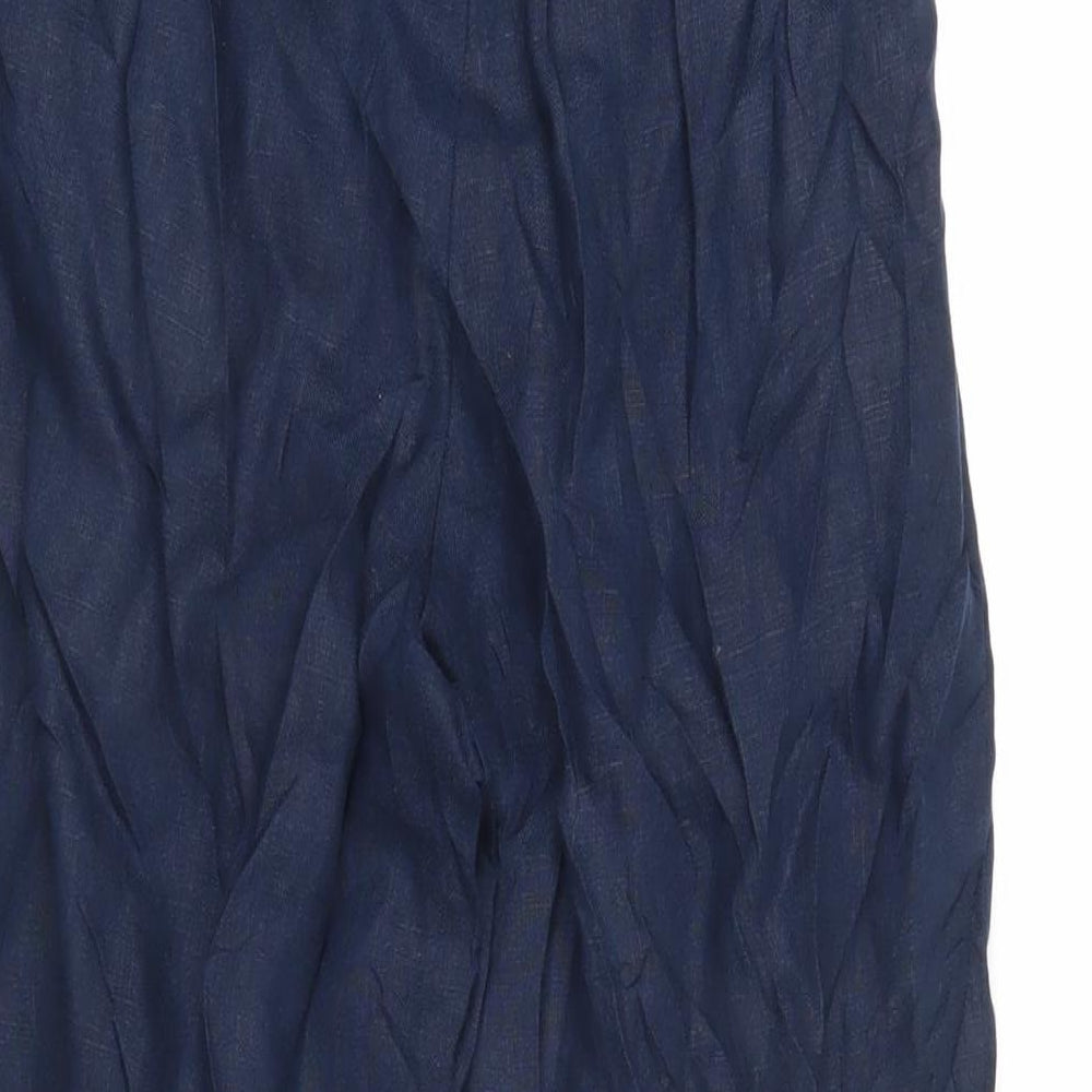 Marks and Spencer Womens Blue Linen Trousers Size 6 L23 in Regular Zip