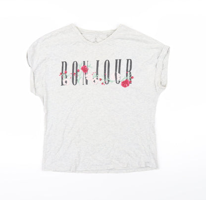 Additional front view of Next girls’ grey 100% cotton basic t-shirt, size 12, years round neck pullover - bonjour