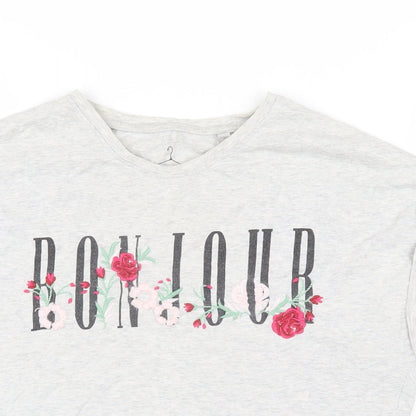 Close-up detail of Next girls’ grey 100% cotton basic t-shirt, size 12, years round neck pullover - bonjour