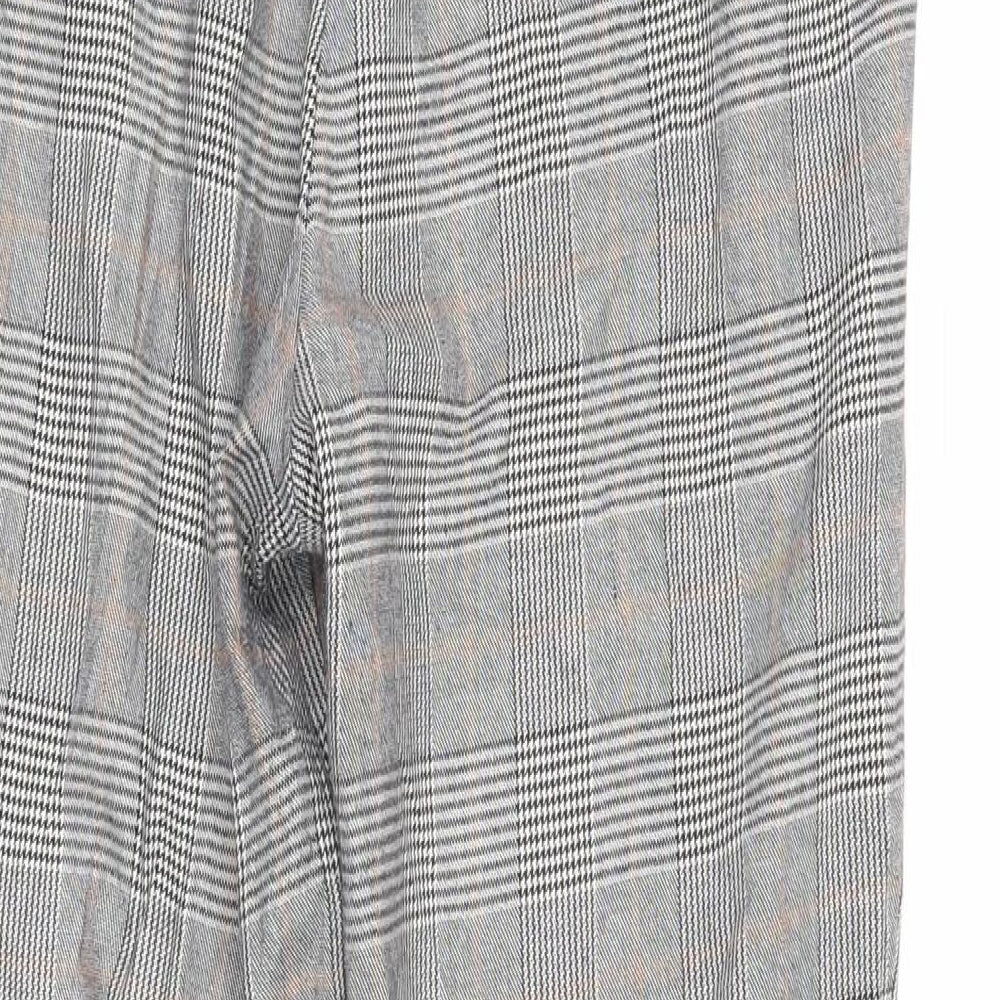 Stradivarius Womens Brown Check Polyester Trousers Size M L24 in Regular Zip