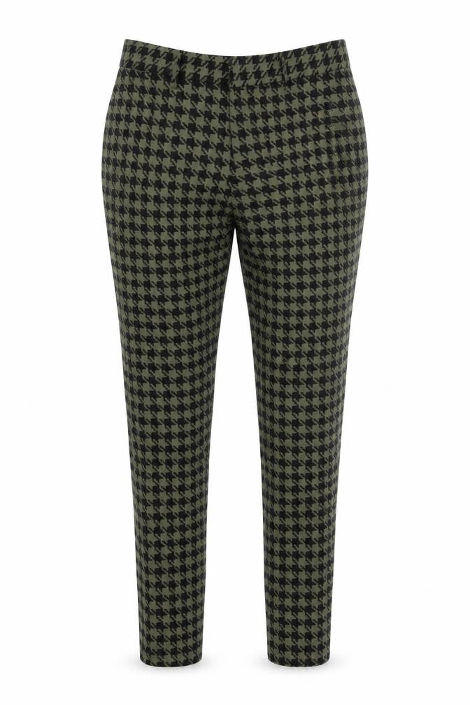 ASOS Womens Green Geometric Polyamide Trousers Size 30 in L31 in Regular Zip - Houndstooth pattern