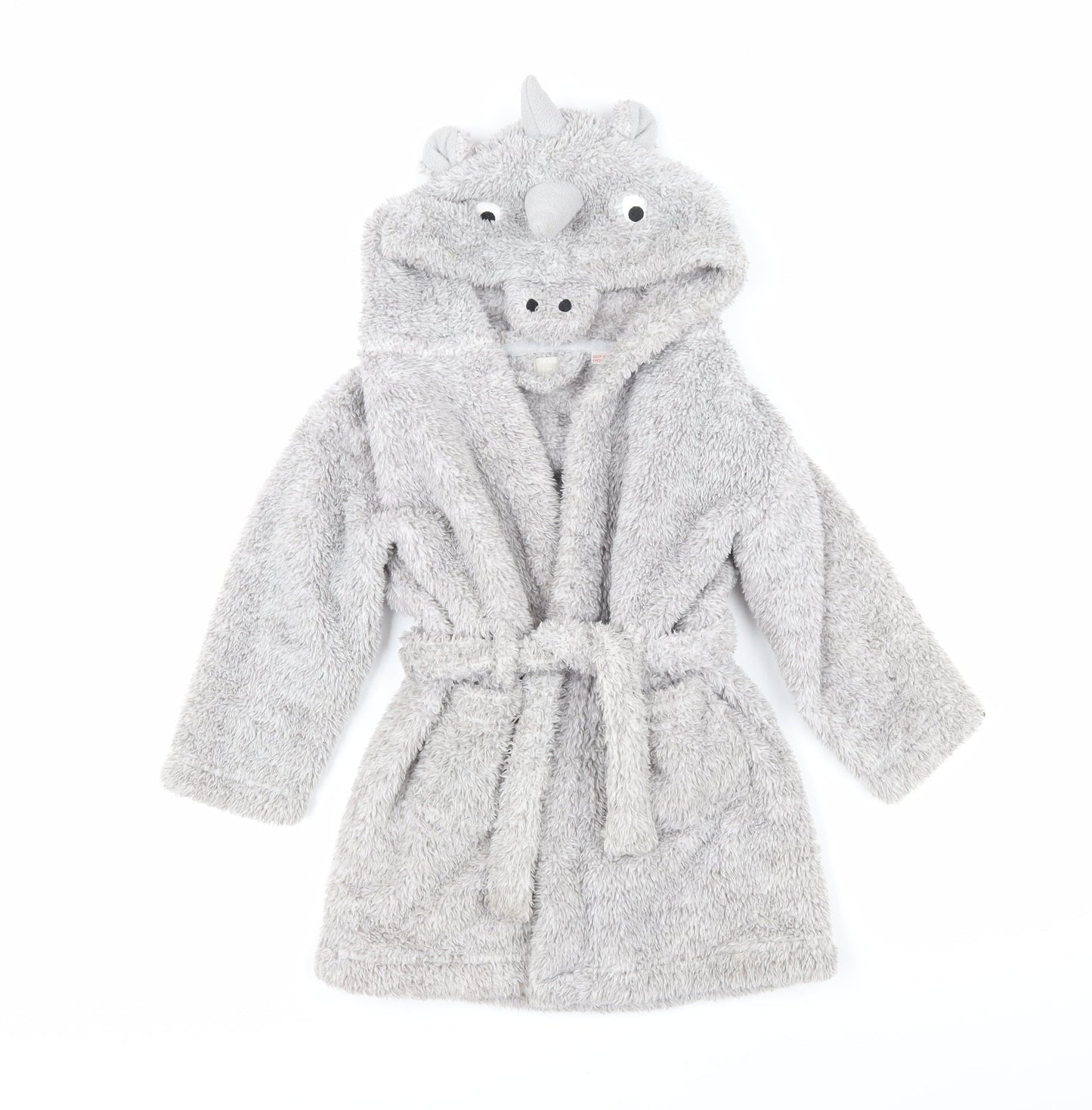 John Lewis Boys Grey Solid 100% Polyester Robe Size 3 Years Tie - Dinosaur hood