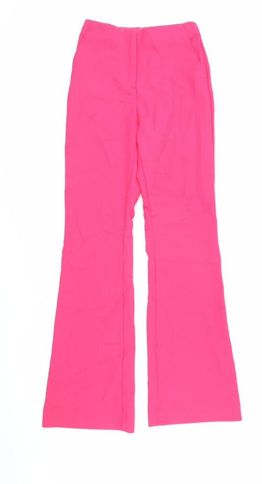 H&M Womens Pink Polyester Trousers Size 34 in L31 in Regular Zip - Elasticated waist
