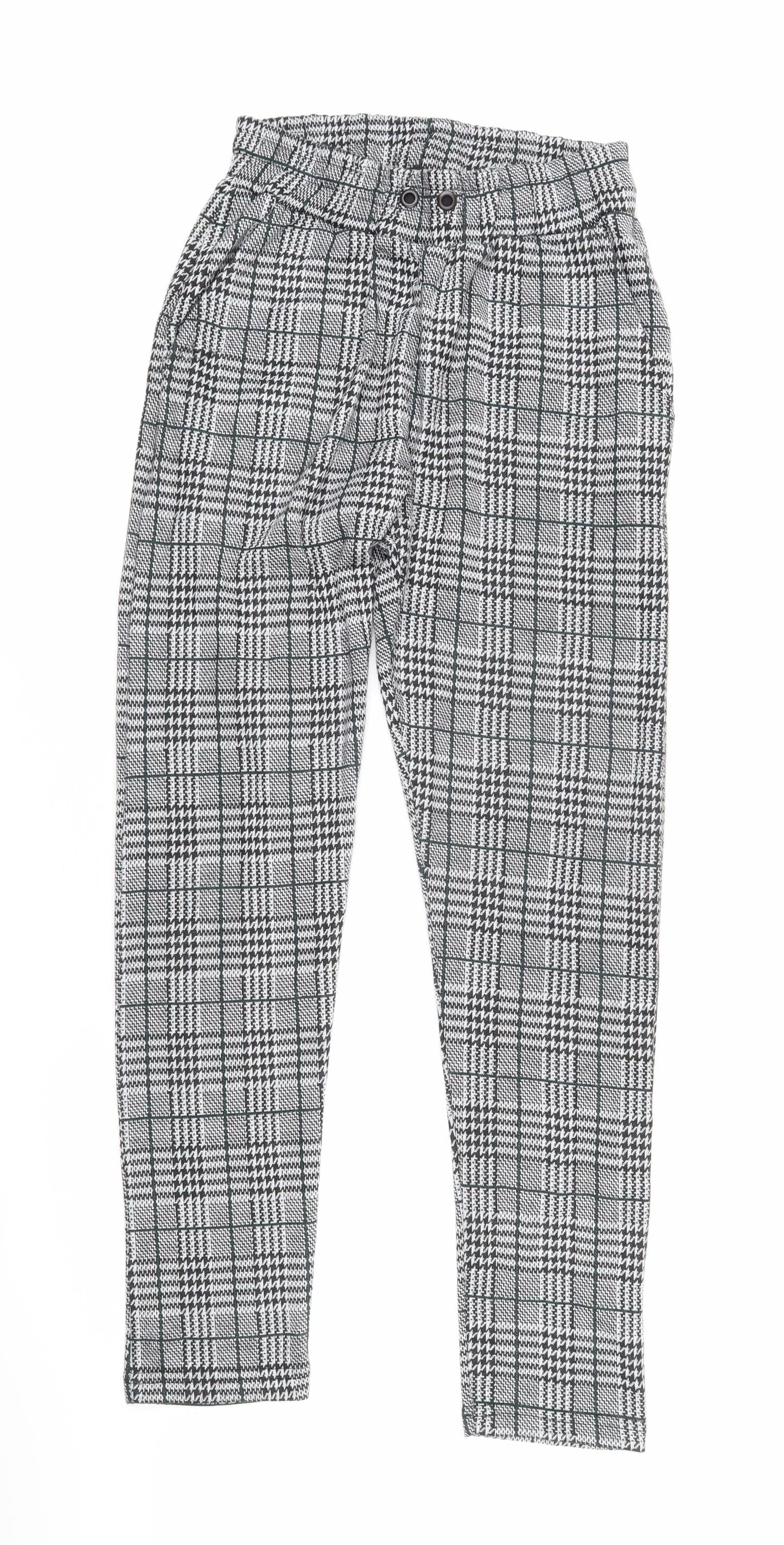 Boohoo Womens Black Check Polyester Trousers Size S L29 in Regular - Elasticated waist