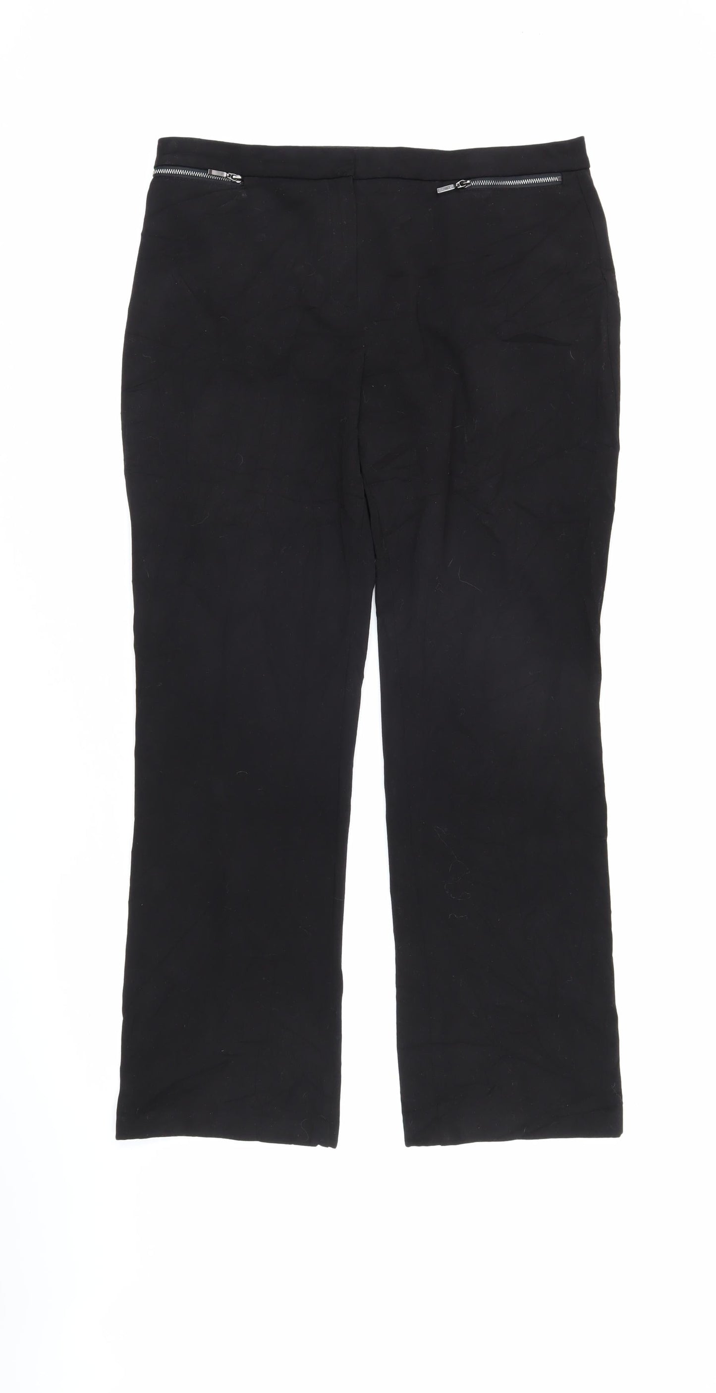 Marks and Spencer Womens Black Polyester Trousers Size 14 L28 in Regular Zip