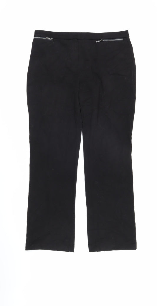 Marks and Spencer Womens Black Polyester Trousers Size 14 L28 in Regular Zip