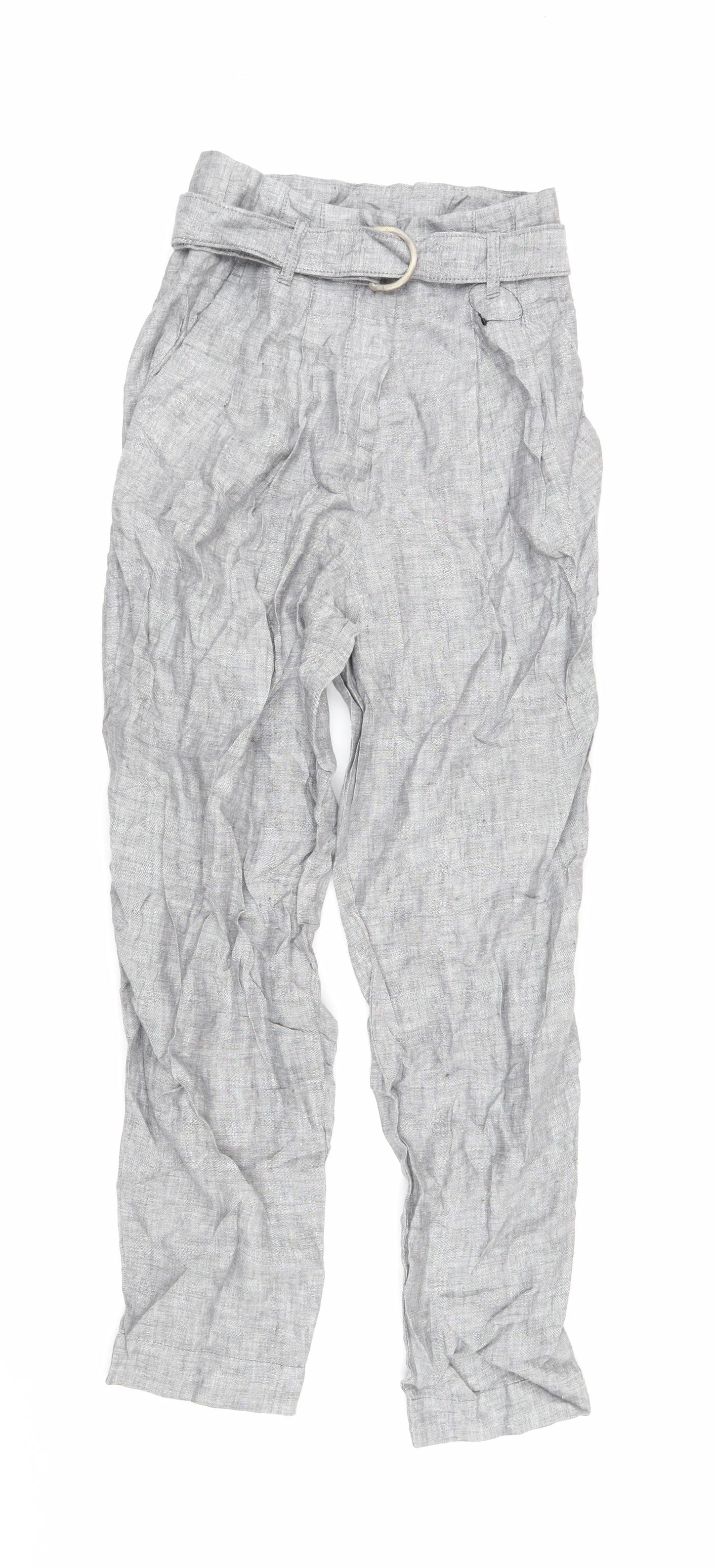 Marks & Spencer Womens Grey Flax Trousers Size 6 L26 in Regular Zip