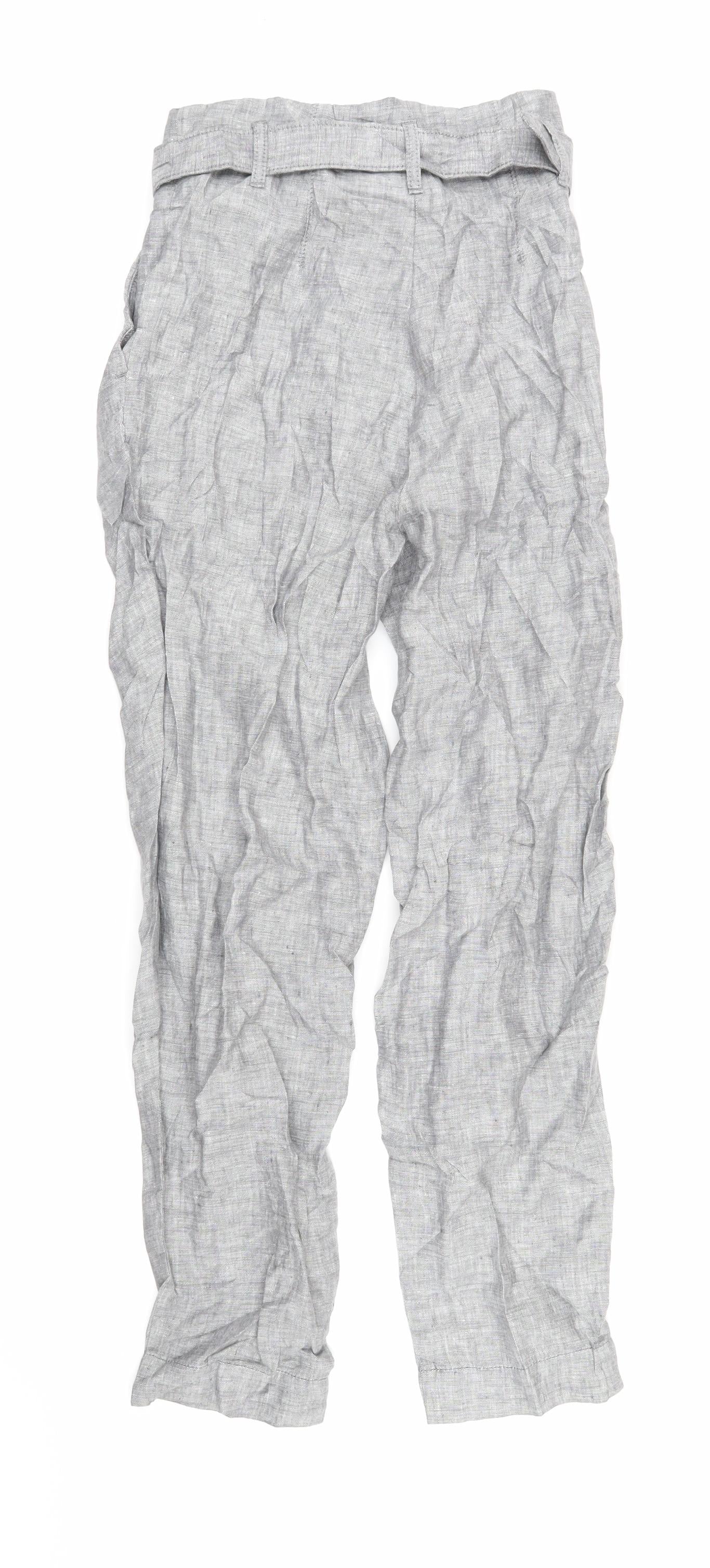 Marks & Spencer Womens Grey Flax Trousers Size 6 L26 in Regular Zip