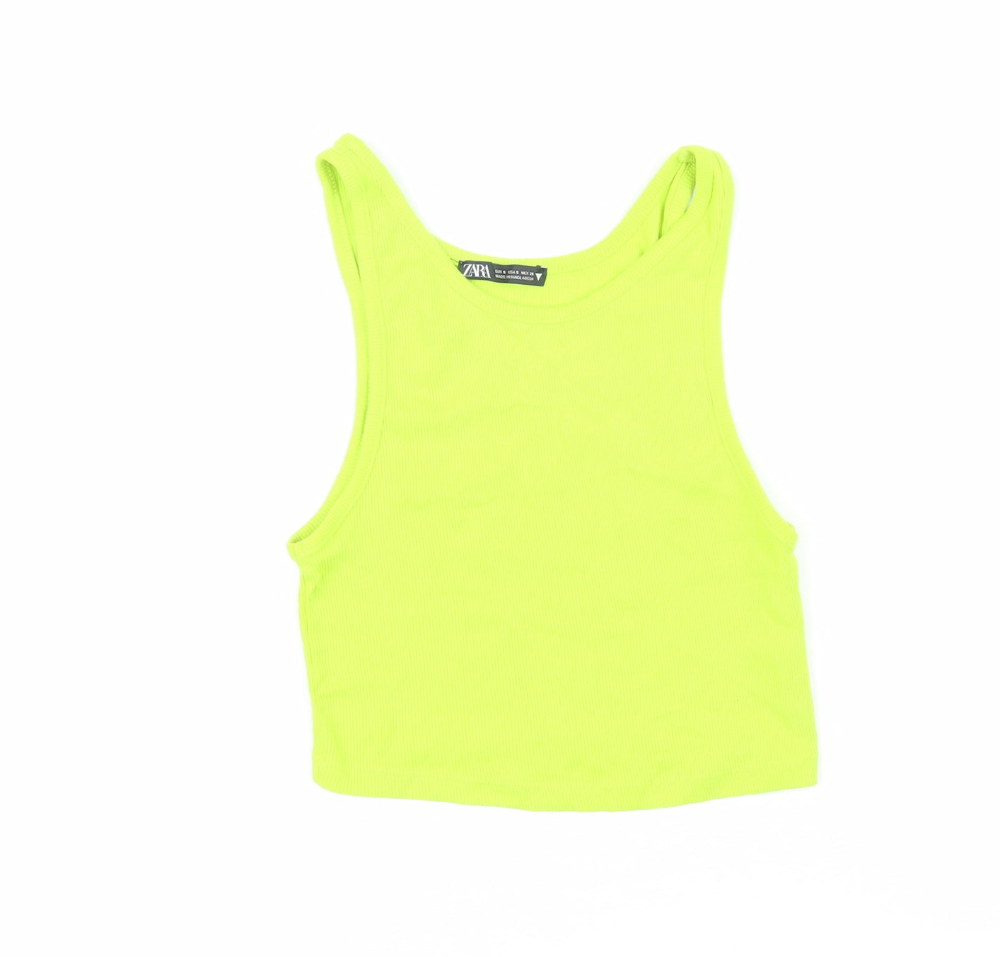 Zara Womens Green Cotton Basic T-Shirt Size S Scoop Neck - Cropped