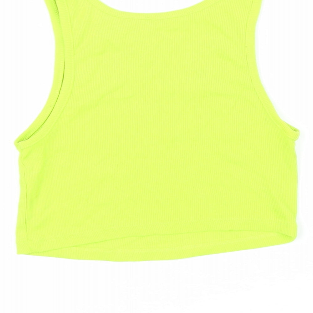Zara Womens Green Cotton Basic T-Shirt Size S Scoop Neck - Cropped