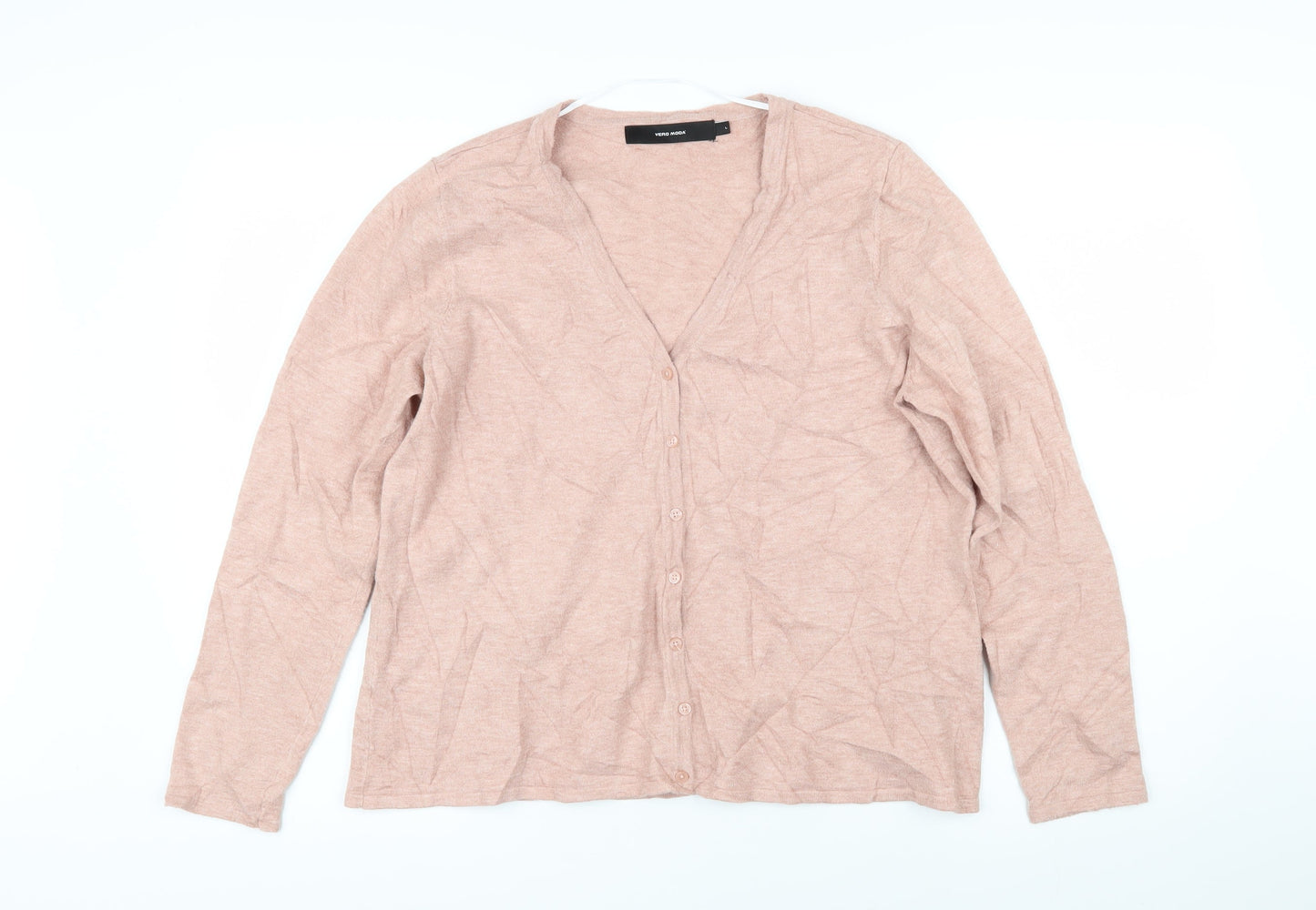 Vera Moda Womens Pink V-Neck Viscose Cardigan Jumper Size L