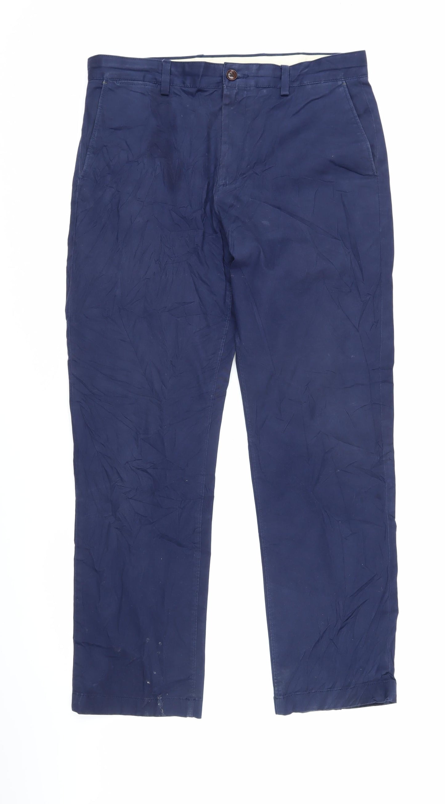 John Lewis Womens Blue Cotton Trousers Size 34 L29.5 in Regular Zip