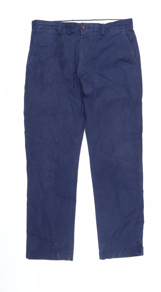 John Lewis Womens Blue Cotton Trousers Size 34 L29.5 in Regular Zip
