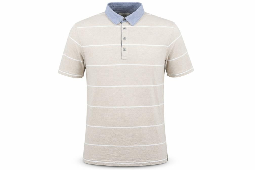 Marks & Spencer Mens Beige Striped 100% Cotton Polo Size S Collared Button