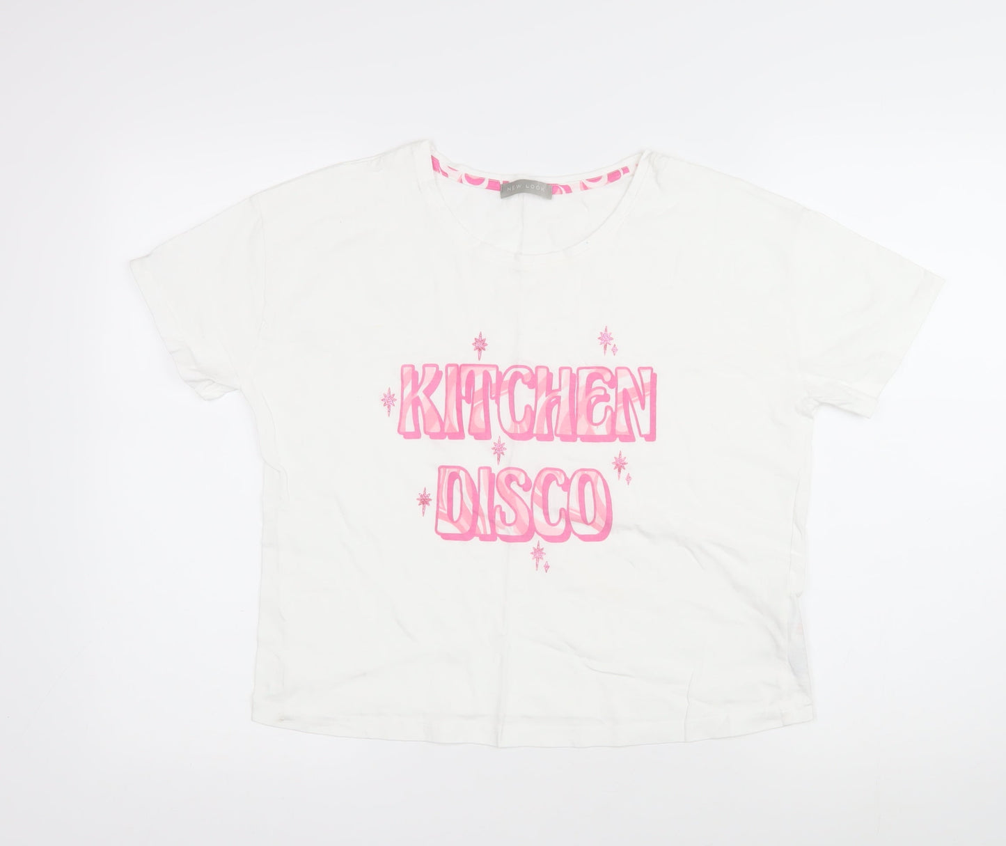 New Look Womens White 100% Cotton Basic T-Shirt Size S Scoop Neck - Kitchen Disco