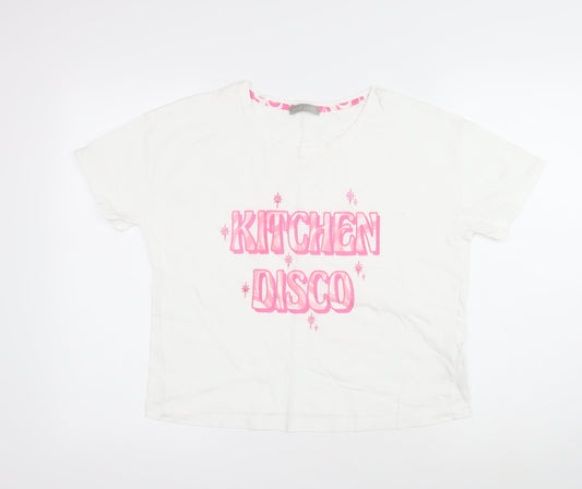 New Look Womens White 100% Cotton Basic T-Shirt Size S Scoop Neck - Kitchen Disco