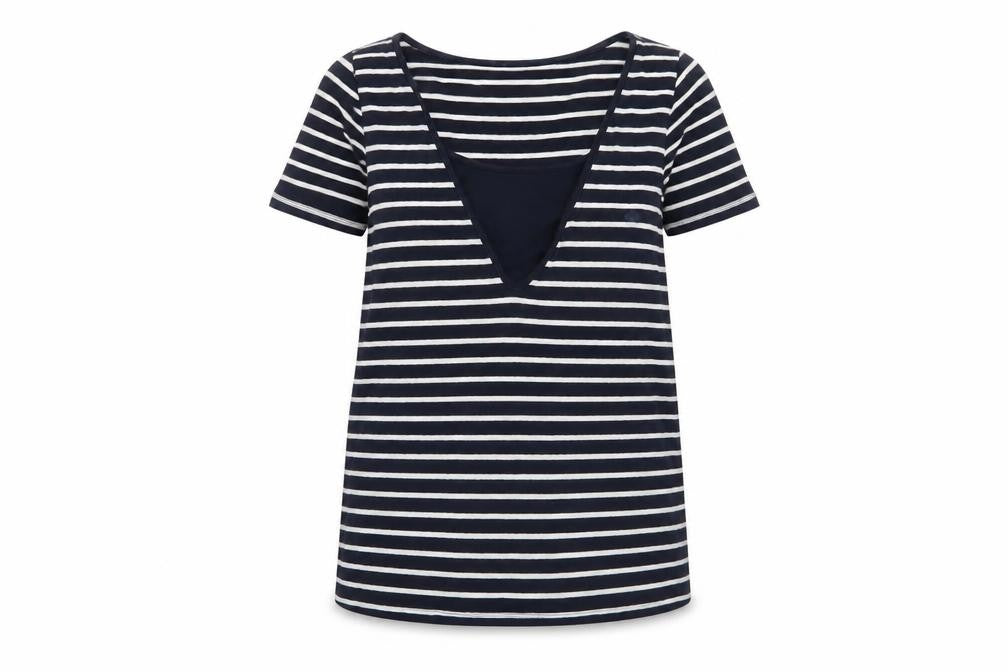 Seraphine Womens Blue Striped Viscose Basic T-Shirt Size XS V-Neck