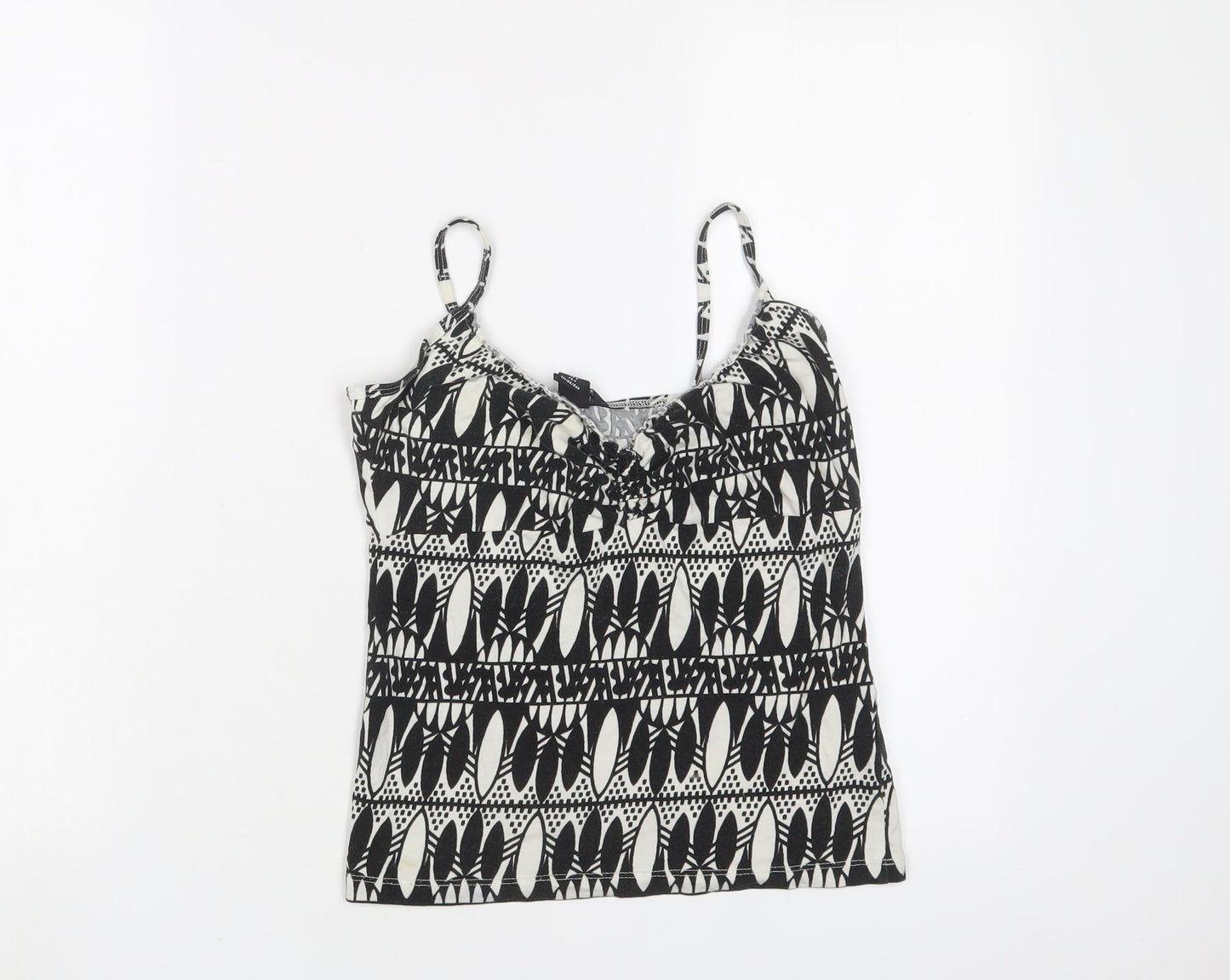 H&M Womens Black Geometric Cotton Camisole Tank Size S V-Neck