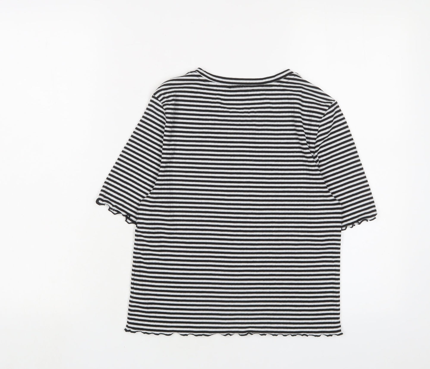 Limited Edition Womens Black Striped Polyester Basic T-Shirt Size 14 Crew Neck - Lettuce Edging