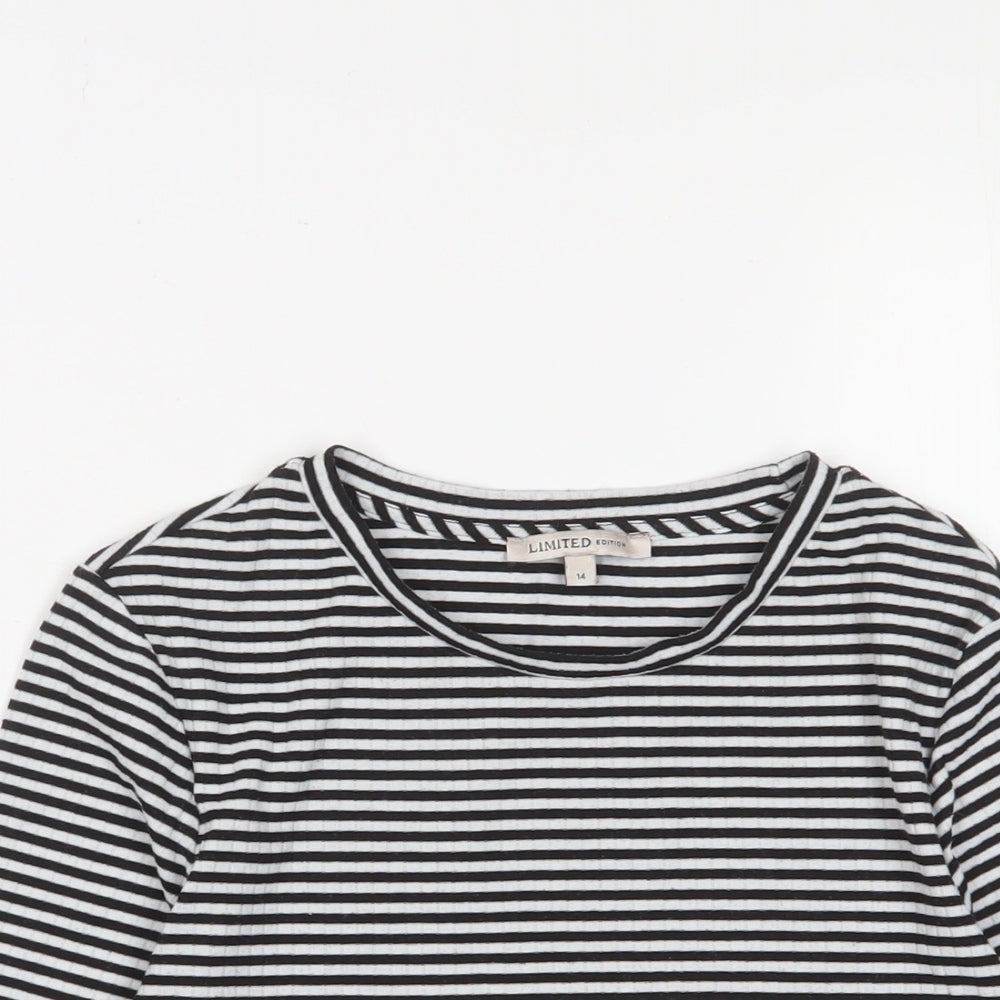 Limited Edition Womens Black Striped Polyester Basic T-Shirt Size 14 Crew Neck - Lettuce Edging