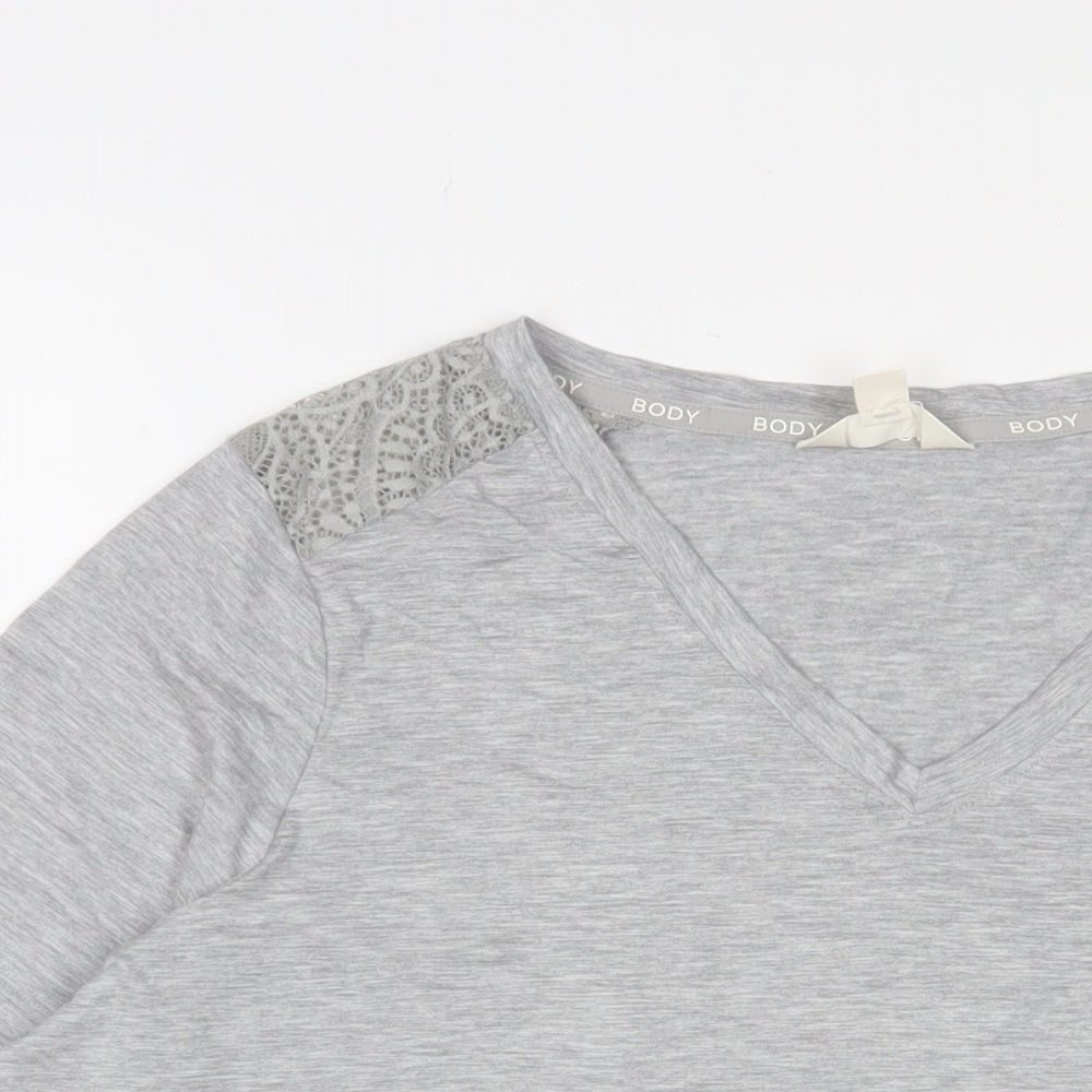 Marks and Spencer Womens Grey Viscose Basic T-Shirt Size L V-Neck Pullover - Lace