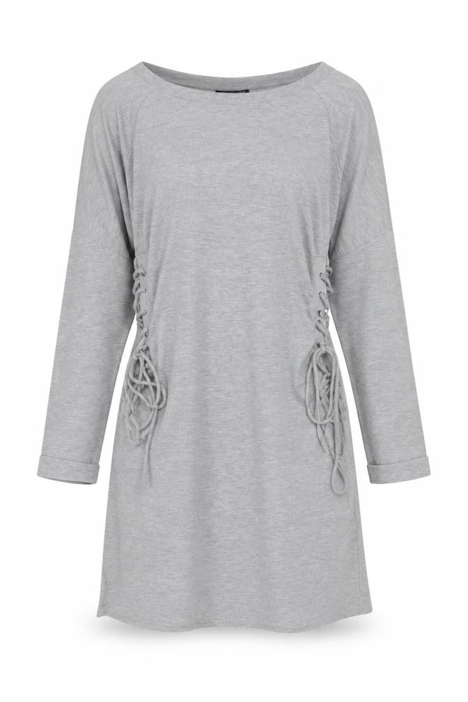 Topshop Womens Grey Cotton A-Line Size 10 Crew Neck Pullover - Tie sides