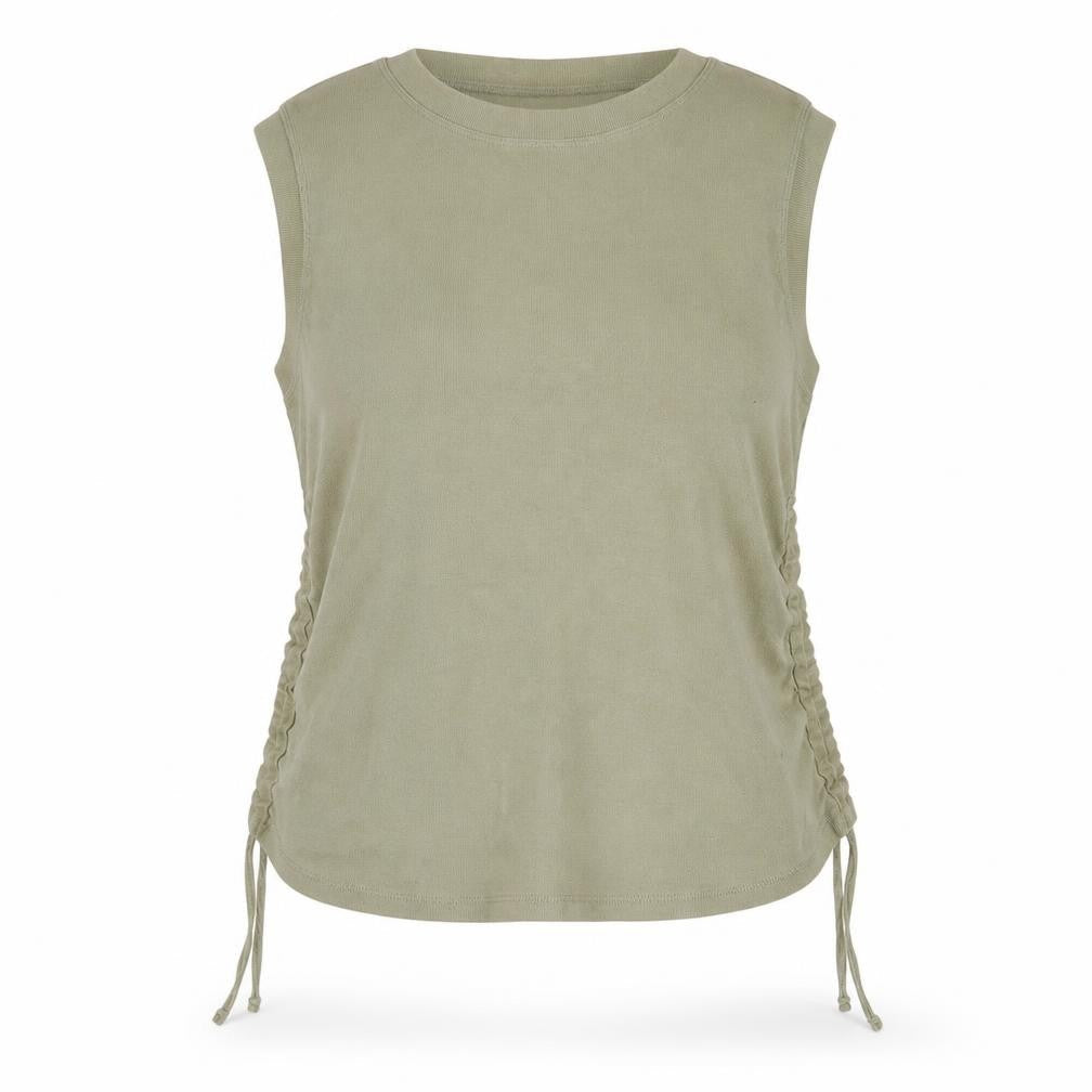 Dorothy Perkins Womens Green Cotton Basic Tank Size 14 Crew Neck - Ruched sides