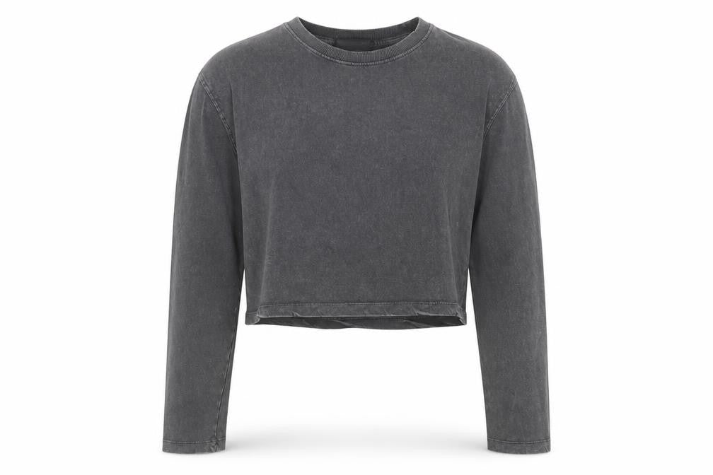 Stradivarius Womens Grey Cotton Cropped T-Shirt Size M Crew Neck