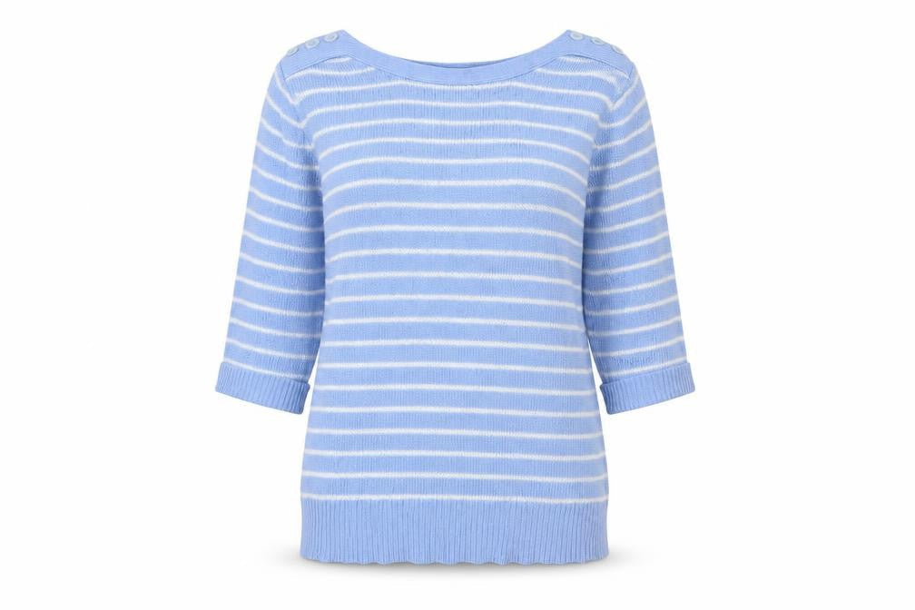 Damart Womens Black Boat Neck Striped Acrylic Pullover Jumper Size 10 - Buttons