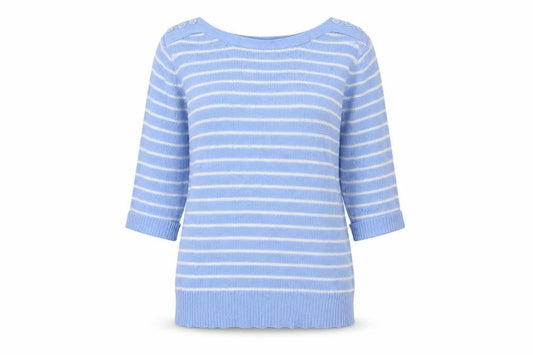 Damart Womens Black Boat Neck Striped Acrylic Pullover Jumper Size 10 - Buttons