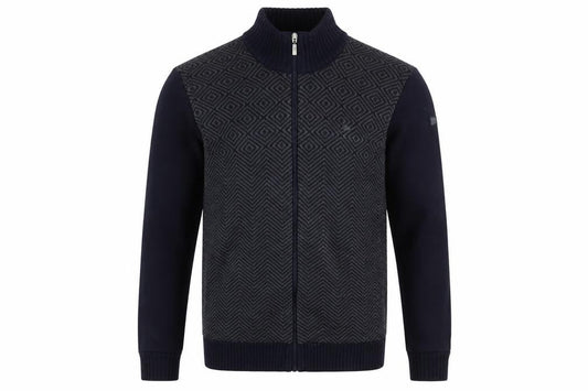 TBS Mens Blue High Neck Geometric Cotton Full Zip Jumper Size L Long Sleeve - Logo