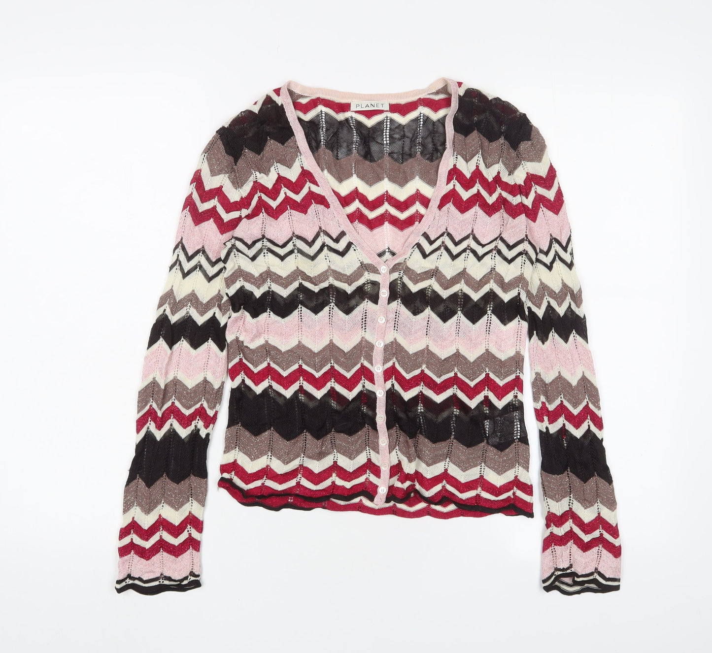 Planet Womens Multicoloured V-Neck Striped Viscose Cardigan Jumper Size XS - Glitter