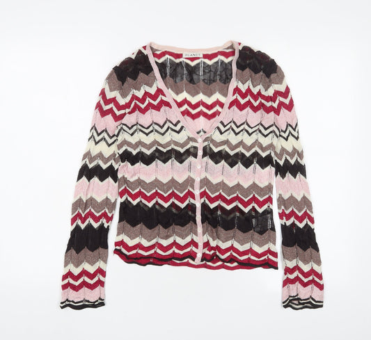 Planet Womens Multicoloured V-Neck Striped Viscose Cardigan Jumper Size XS - Glitter
