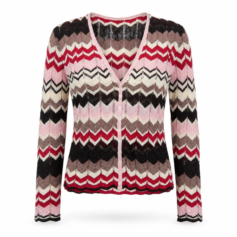 Planet Womens Multicoloured V-Neck Striped Viscose Cardigan Jumper Size XS - Glitter