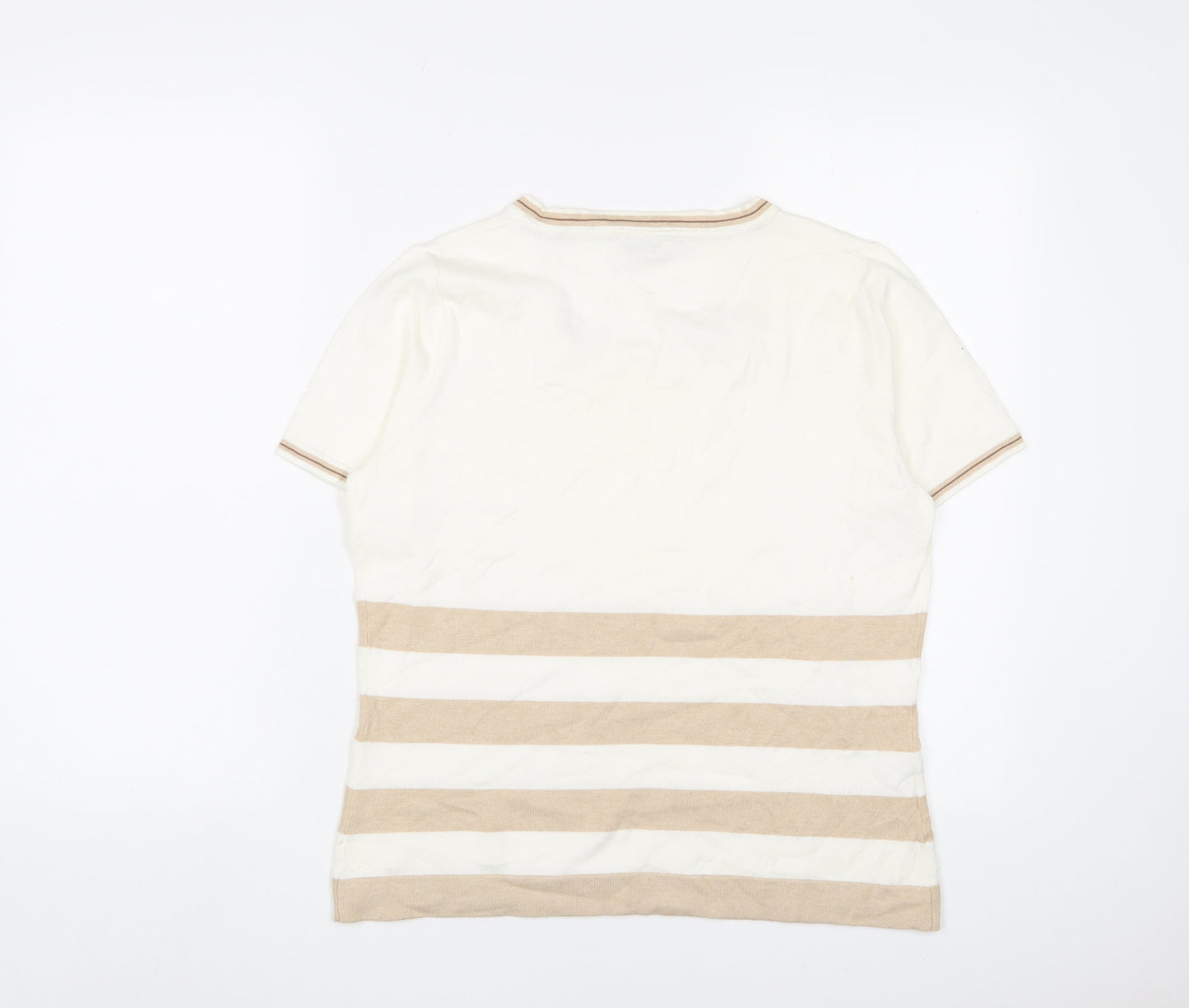 Cc Womens Ivory Square Neck Striped Cotton Pullover Jumper Size M - Buttons