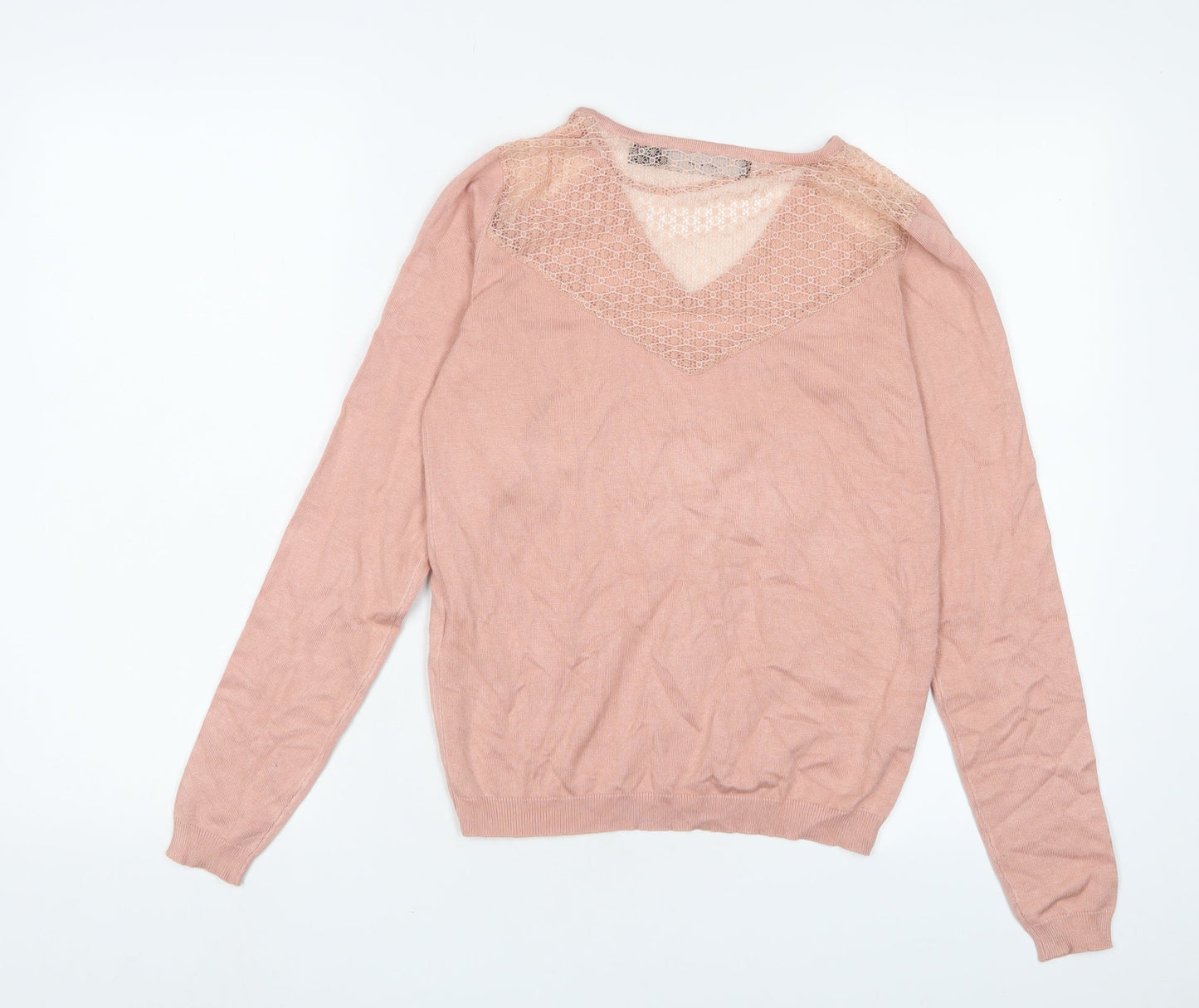 VERO MODA Womens Pink V-Neck Viscose Pullover Jumper Size S - Lace