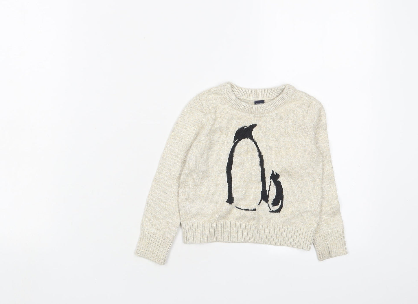 Gap Girls Gold Crew Neck Cotton Pullover Jumper Size 2 Years Pullover - Penguin