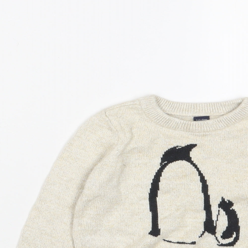 Gap Girls Gold Crew Neck Cotton Pullover Jumper Size 2 Years Pullover - Penguin