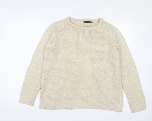 Brave Soul Womens Beige Crew Neck Acrylic Pullover Jumper Size S