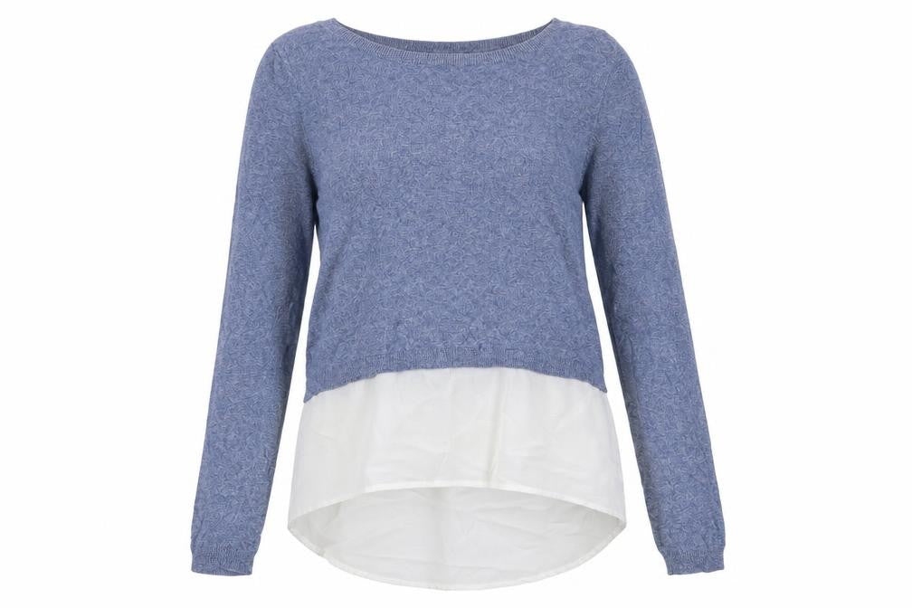 Warehouse Womens Blue Crew Neck Cotton Pullover Jumper Size 10