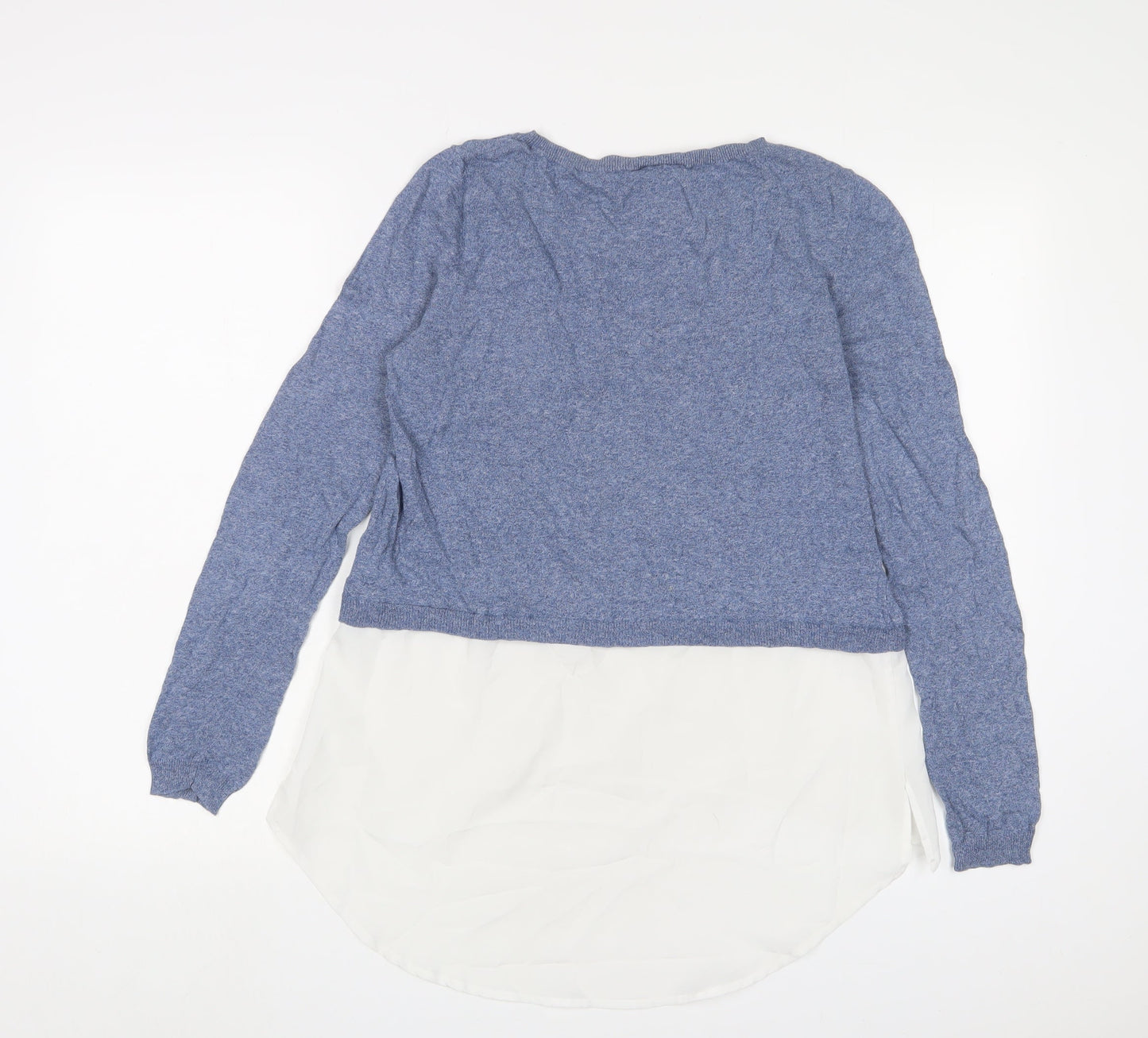 Warehouse Womens Blue Crew Neck Cotton Pullover Jumper Size 10