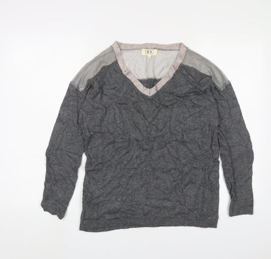 Savannah Miller Womens Grey V-Neck Viscose Pullover Jumper Size 8 - Glitter