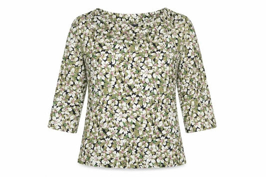 Carr & Westley Womens Green Floral Viscose Basic T-Shirt Size 10 Cowl Neck